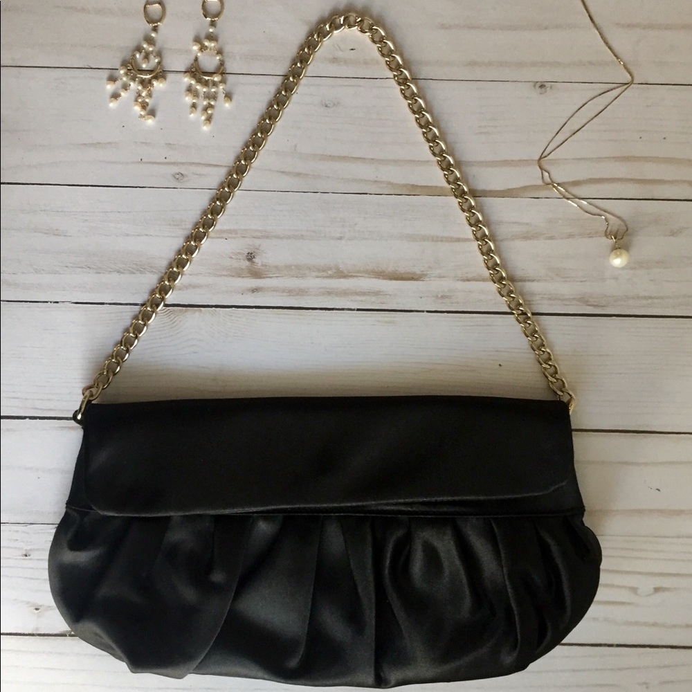 Ann Taylor Loft Satin Purse with Gold Chain